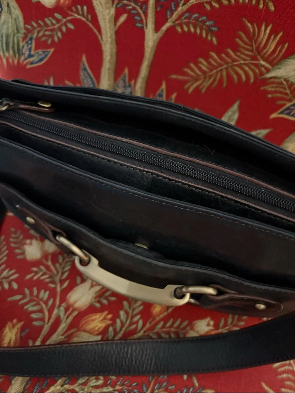 Etienne Aigner Black Leather Messenger Bag with Gold Hardware